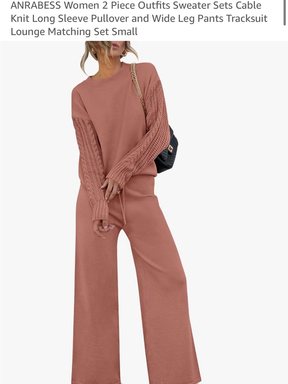 Amazon Two-Piece Cable Knit Wide Leg Sweater Set in Rose. Never Worn.
